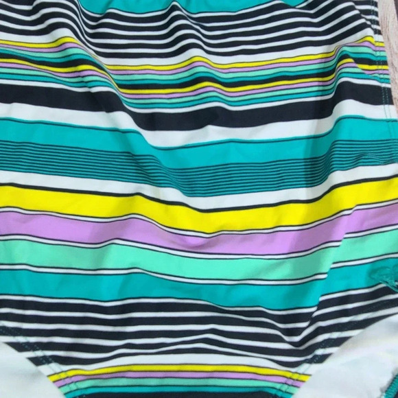 Roxy 1pc Halter Bathing Suit Girl's Size 16 Teal Black Yellow Stripes Polka Dots - Picture 3 of 7